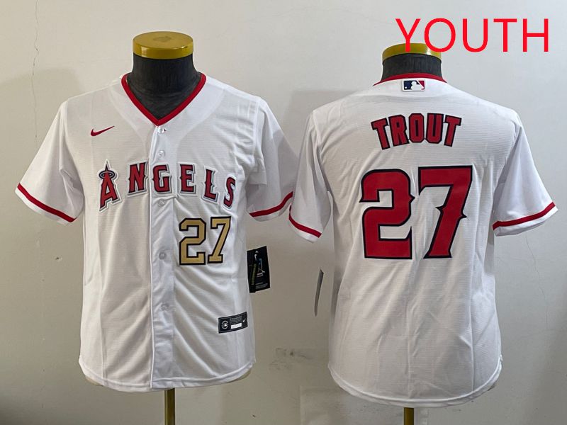 Youth Los Angeles Angels 27 Trout White Game 2025 Nike MLB Jersey style 7